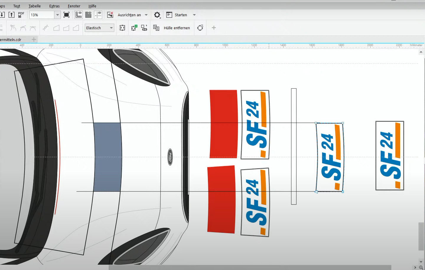 Projektionsfläche ermitteln in CorelDRAW