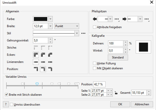 Linien Attribute Dialog