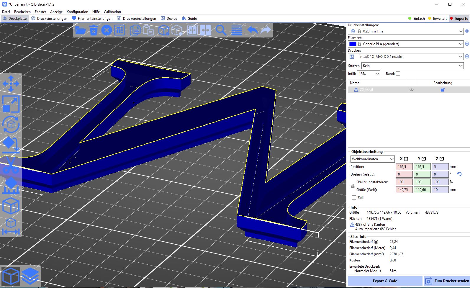 Übernahme der STL Datei in den Slicer